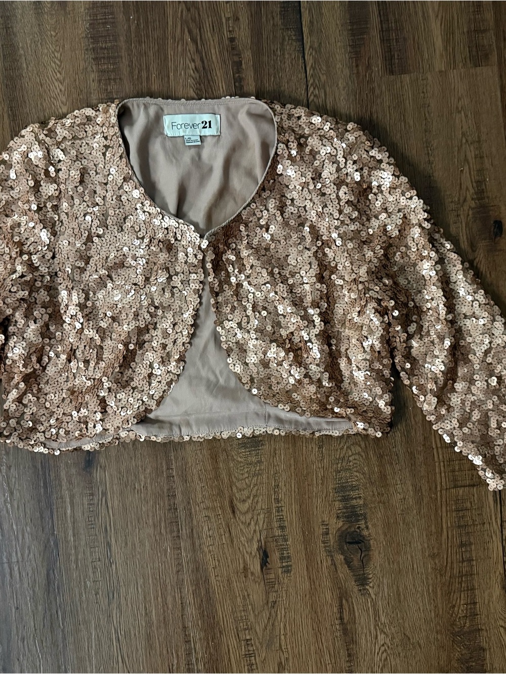 Forever 21 Rose Gold Sequin Cropped Jacket